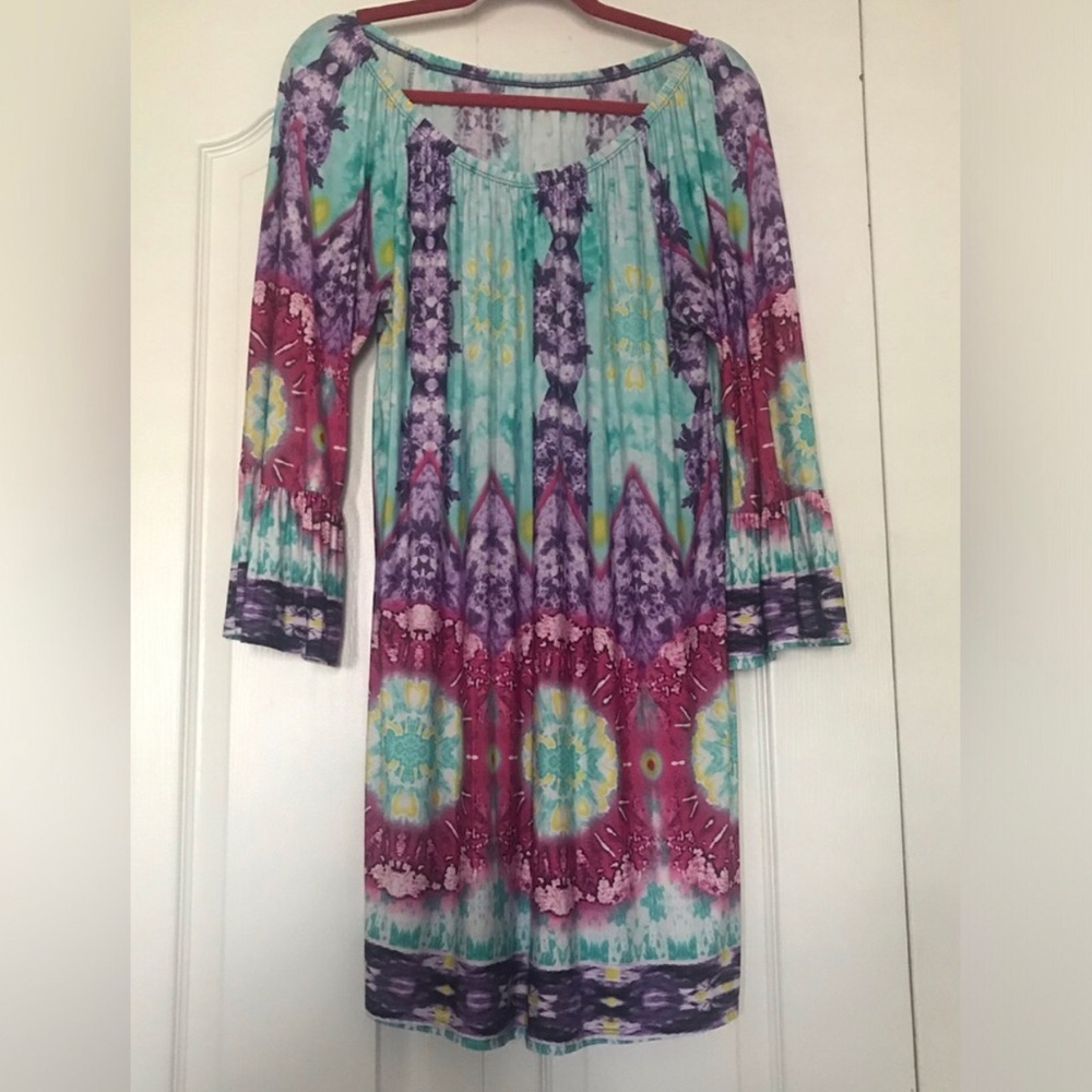 Boho Mint and Purple Printed Women’s Dress - Picture 1 of 2